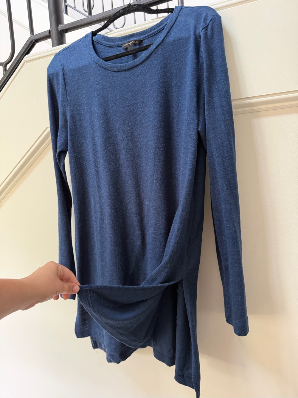 Banana Republic Factory Navy Long Sleeve Tunic Top | Split Hem | Size L